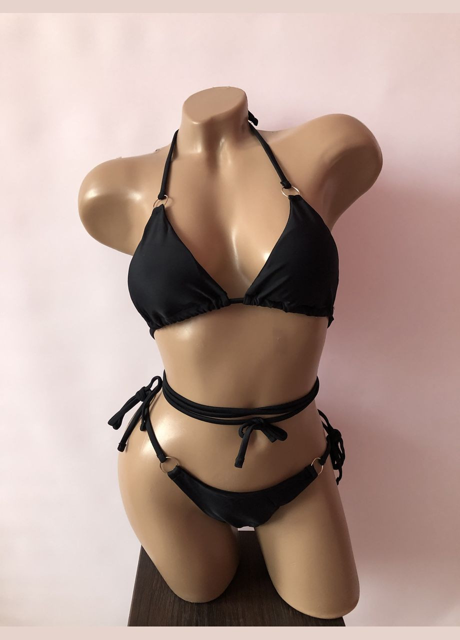 Чорний літній жіночий роздільний купальник на зав'язках No Brand