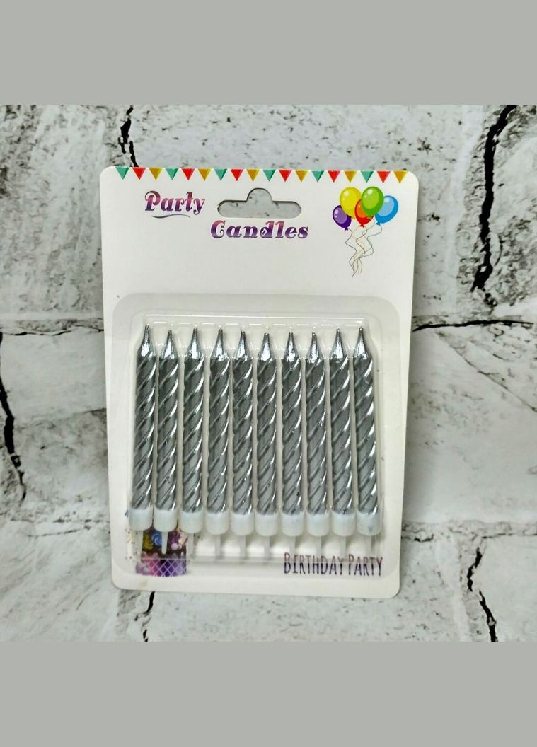 Свічки для торта Спіраль перламутрові Срібні набір 10 шт висота 7,5 см No Brand (326051639)