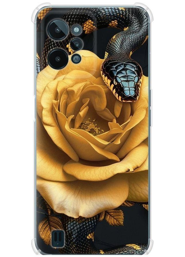 Силикон с усиленными углами чехол 'Black snake and golden rose' для Endorphone Realme C31 (286763660)