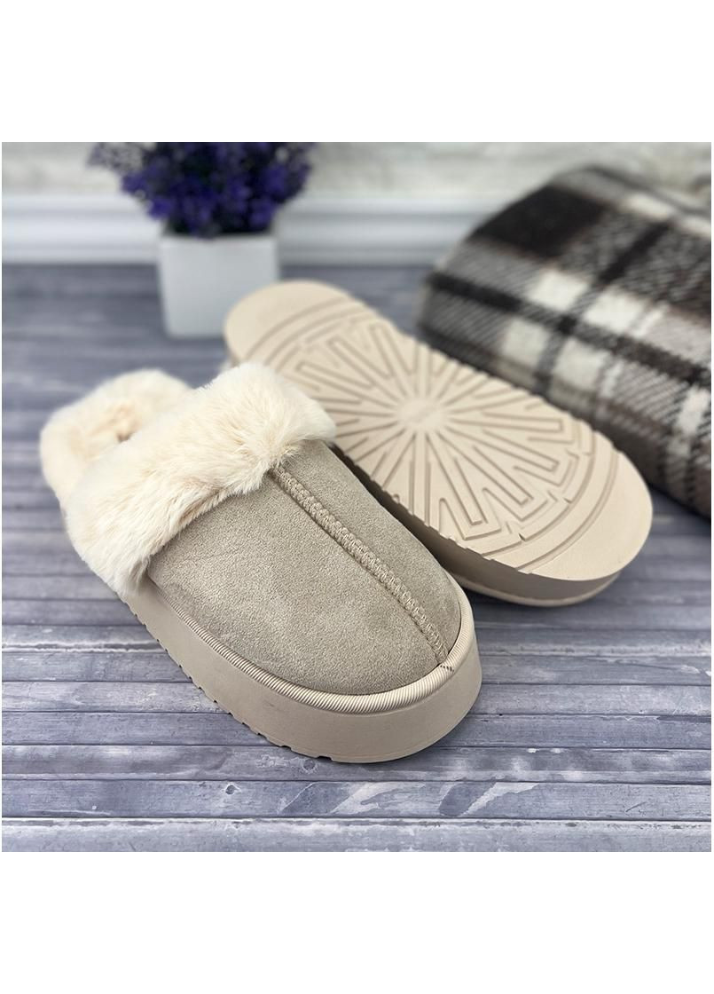 Бежевые тапочки жiночi домашнi в стилi угг на платформi е-008066-3 бежевi Jomix