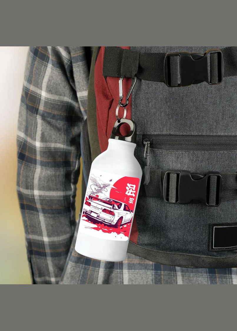 Фляга (пляшка) для води з карабіном Автомобіль Металева #10 500 мл Білий No Brand (323639584)