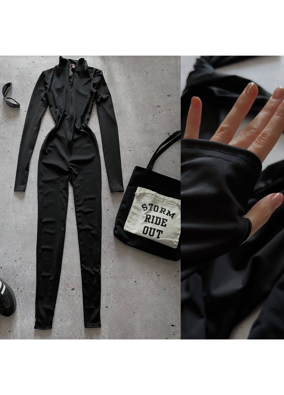 Женский базовый комбинезон с молнией Україна чёрный спортивный, повседневный дайвинг