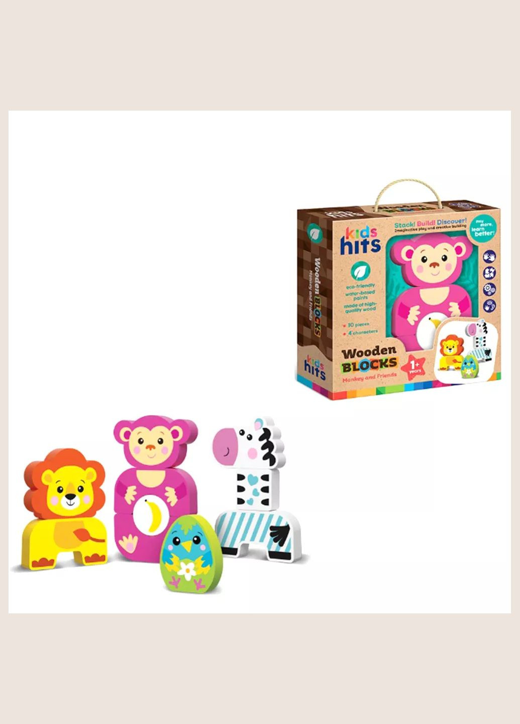 Набір дерев'яних блоків Мавпочка та друзі (KH20/005) Kids Hits (333253263)