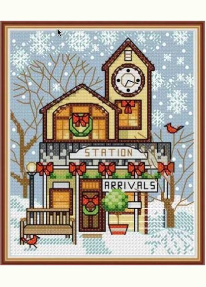Набор для вышивания крестиком по нанесённой на канву схеме "Cristmas cottage 4". AIDA 14CT printed, 15*17 см Joy Sunday (313614390)