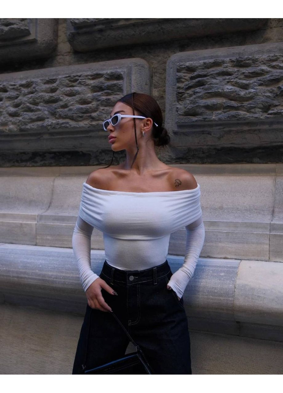 Топ з підворотом і відкритими плечима | Щільний мікродайвінг | Заміри в описі DK/DL Мода без кордонів (361314400)