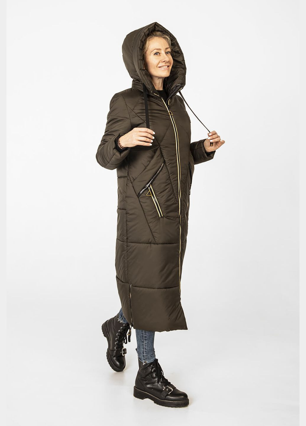 Оливкова (хакі) зимня куртка-пальто "меган" MioRichi
