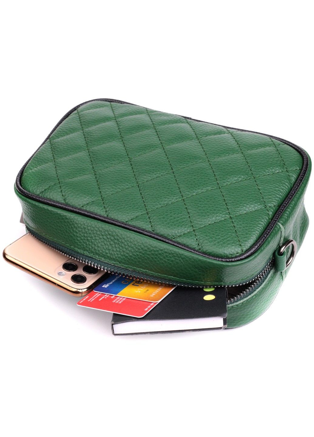 Стьобана жіноча сумка з натуральної шкіри 22857 Зелений Vintage (318823546)