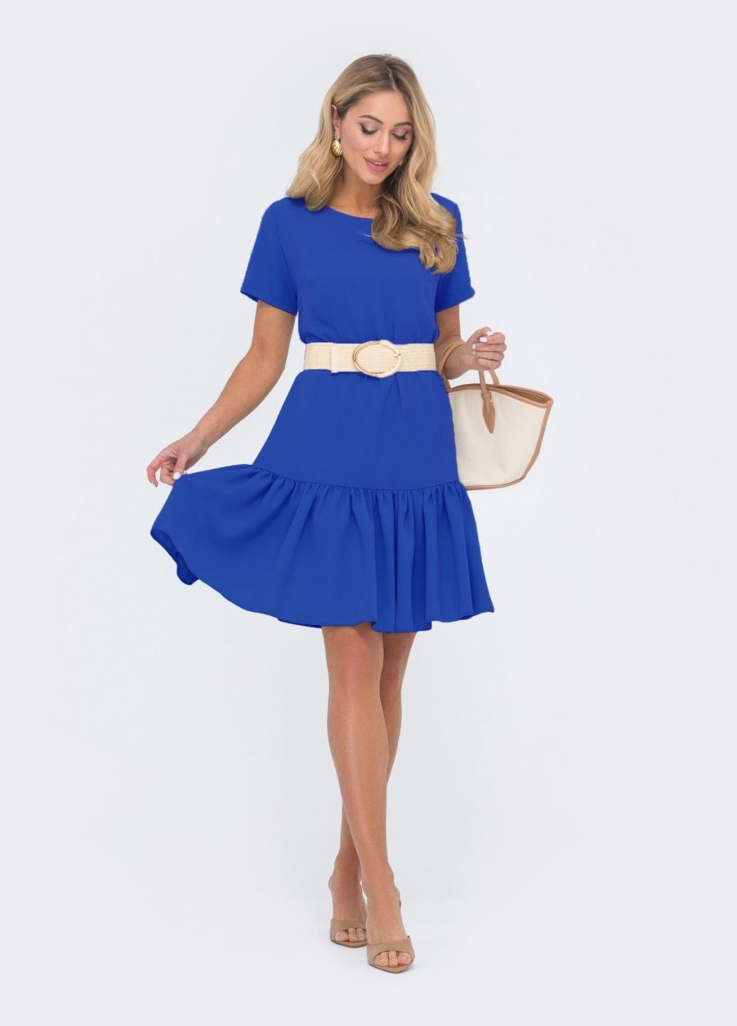 Синя сукня а-силуету з короткими рукавами синя Dressa