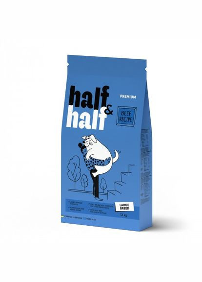 Сухий корм для дорослих собак великих порід, із яловичиною, 12 кг Half&Half (334305894)
