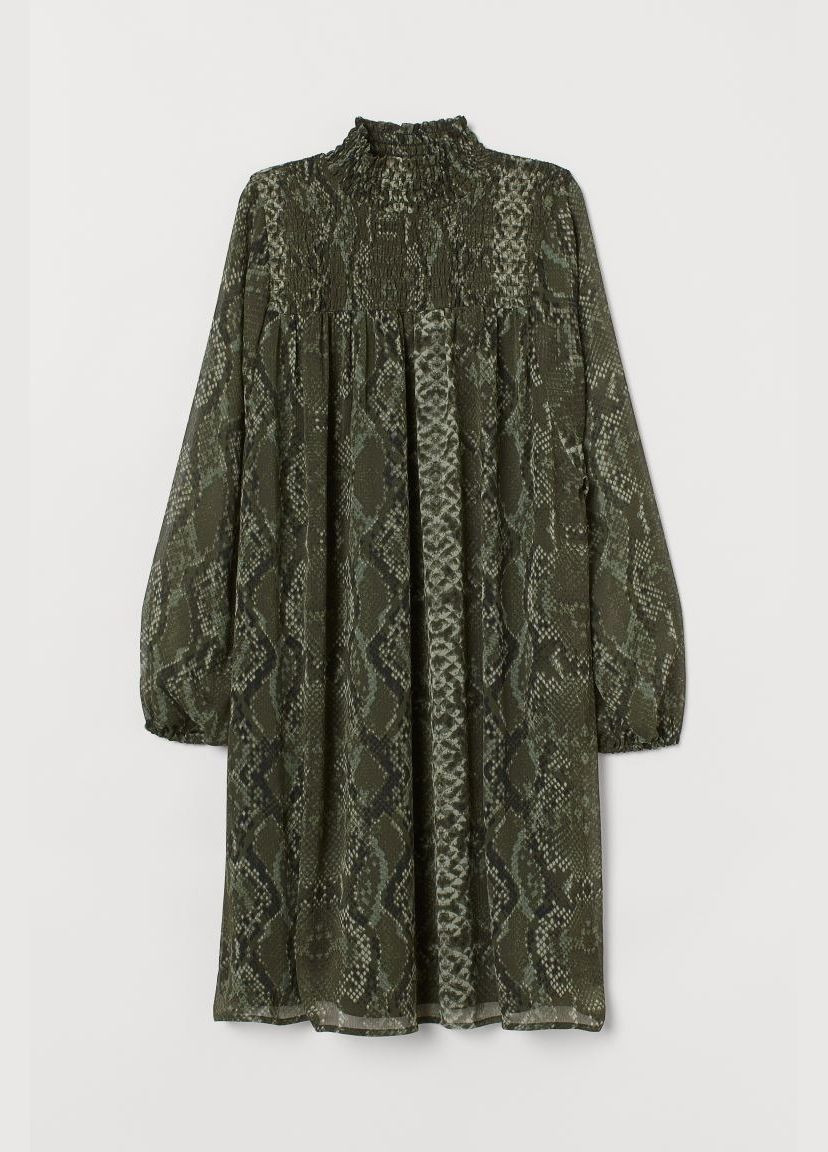 Темно-зеленое повседневный платье H&M змеиный
