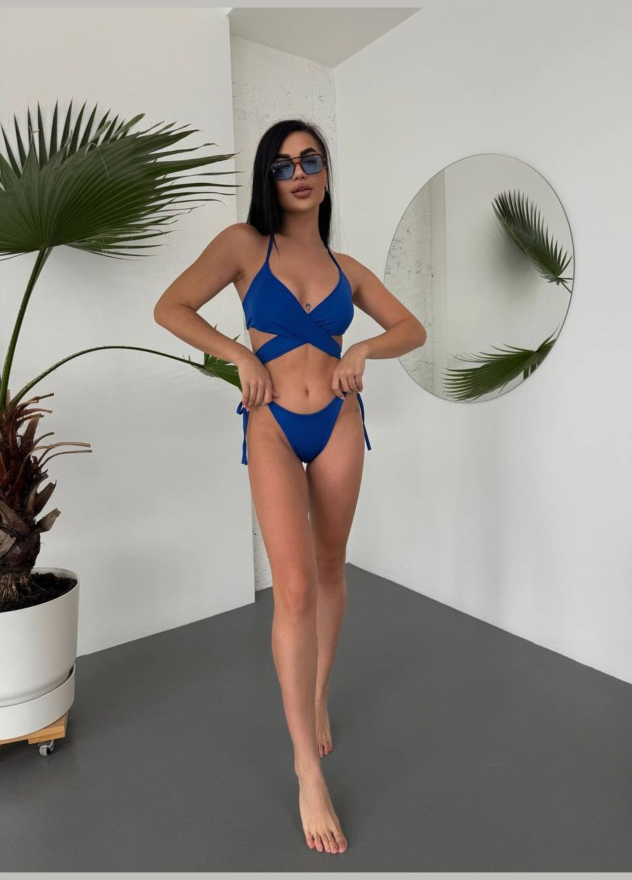 Синий летний раздельный женский купальник с завязками. раздельный Україна