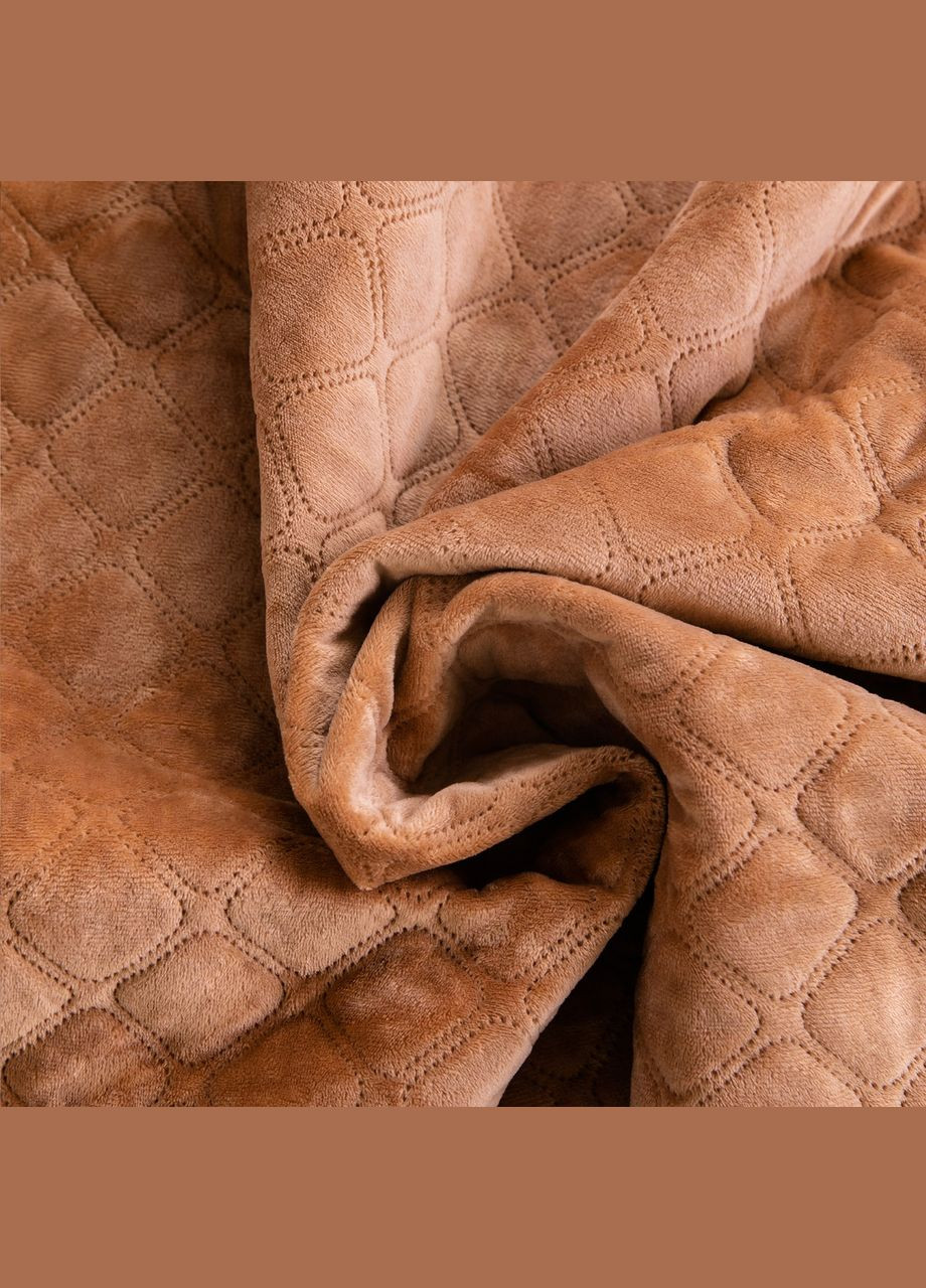 Покрывало Велюровое мягкое Кофейное размер 240х260 см ромб/круглый ТЕП (323645222)