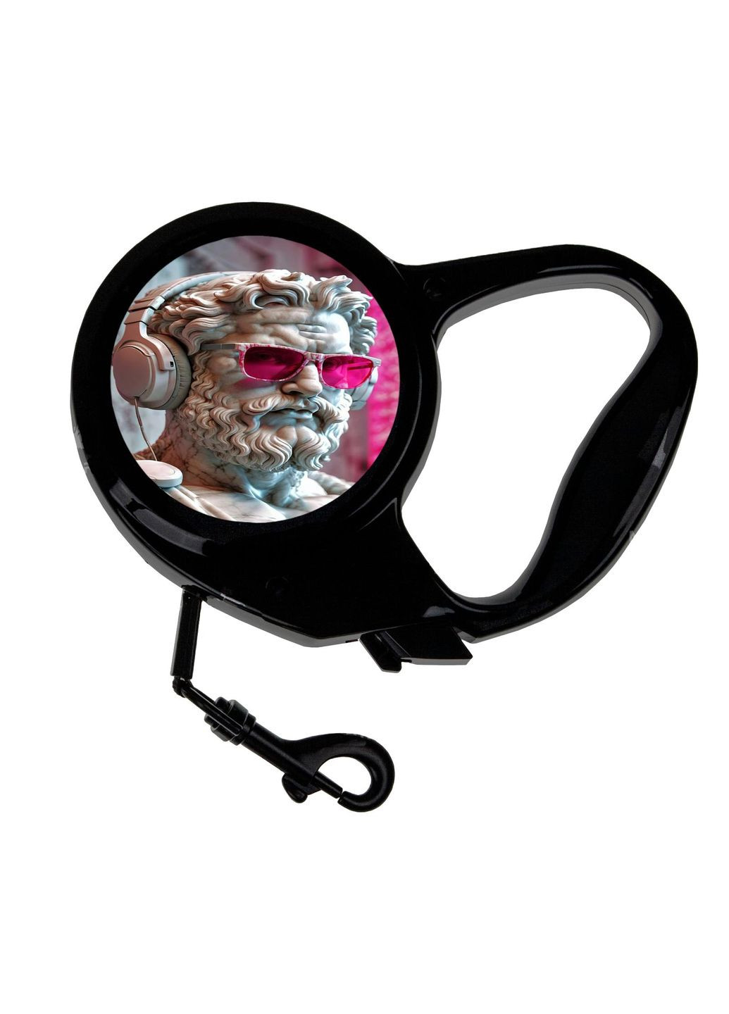 Повідець-рулетка для тварин із принтом бюст із окулярами 3 м чорний No Brand (309155905)