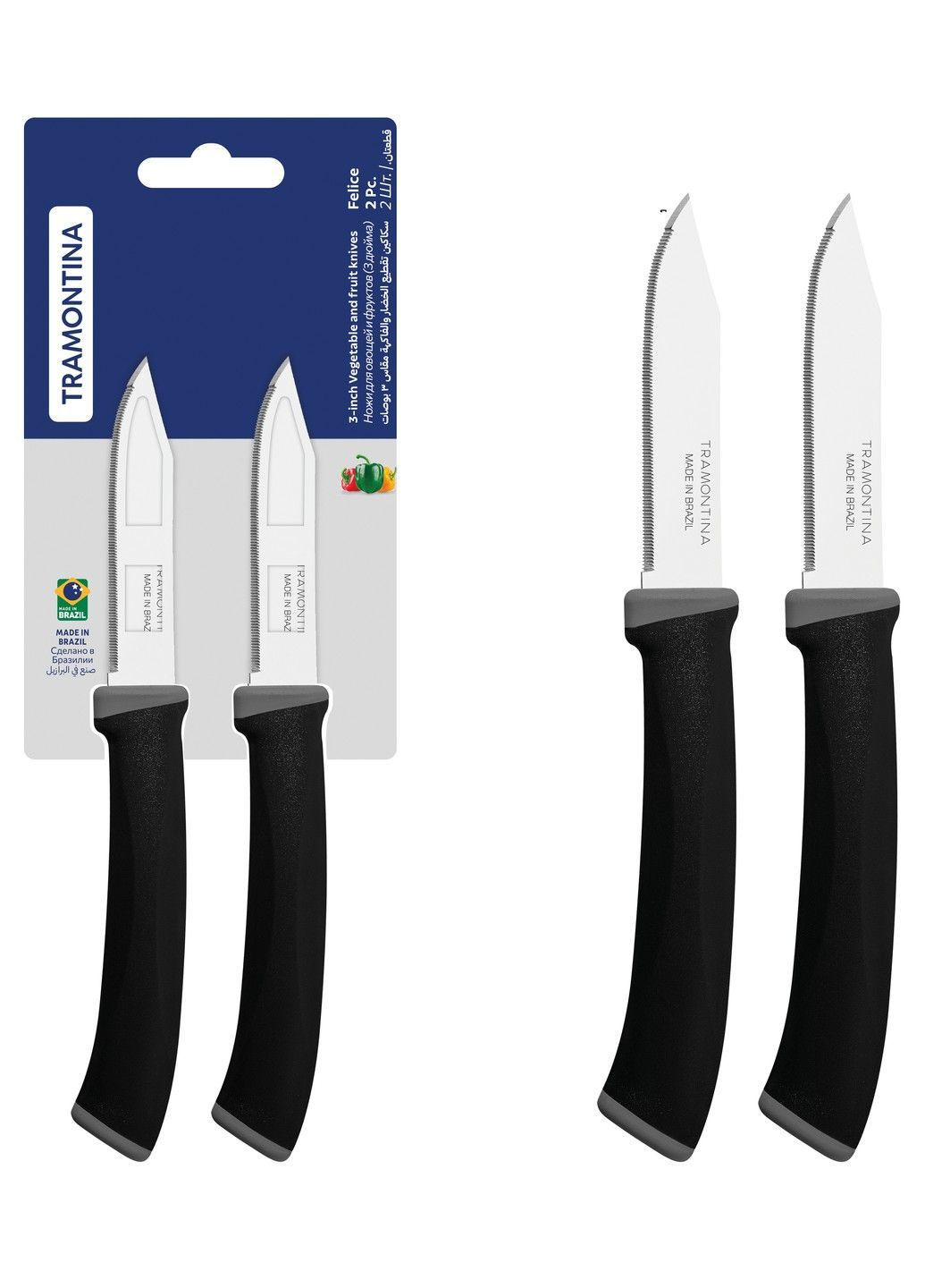 Наборы ножей FELICE black нож д/овощ м/зубчатый 76мм 2шт (23491/203) Tramontina комбинированные,
