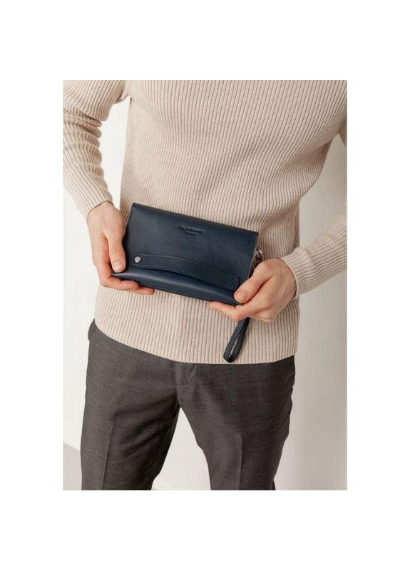 Сумка клатч на кисть чоловіча із натуральної шкіри маленька Синій 37623 BlankNote (361348737)