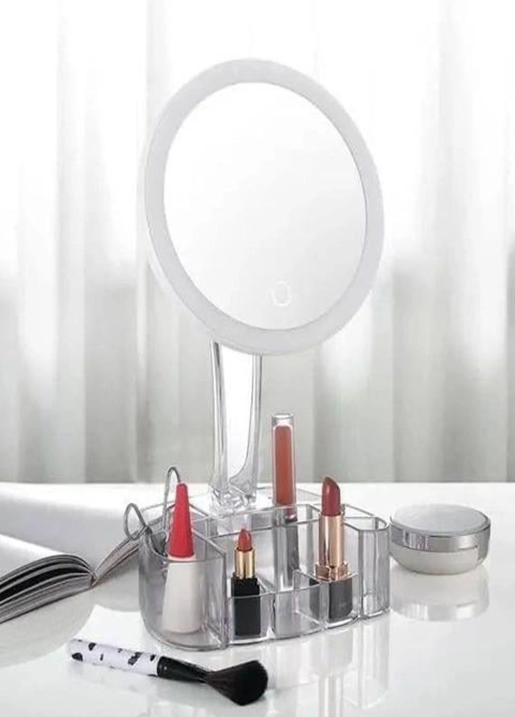 Дзеркало косметичне настільне з LED підсвічуванням Cosmetic Mirror з органайзером для косметики 150 мм Good Idea xh-086 (289352314)