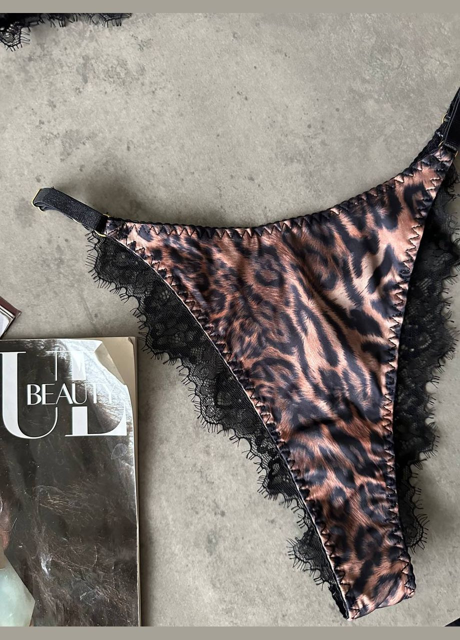 Коричневый набор женского белья с леопардовым принтом розмер s No Brand