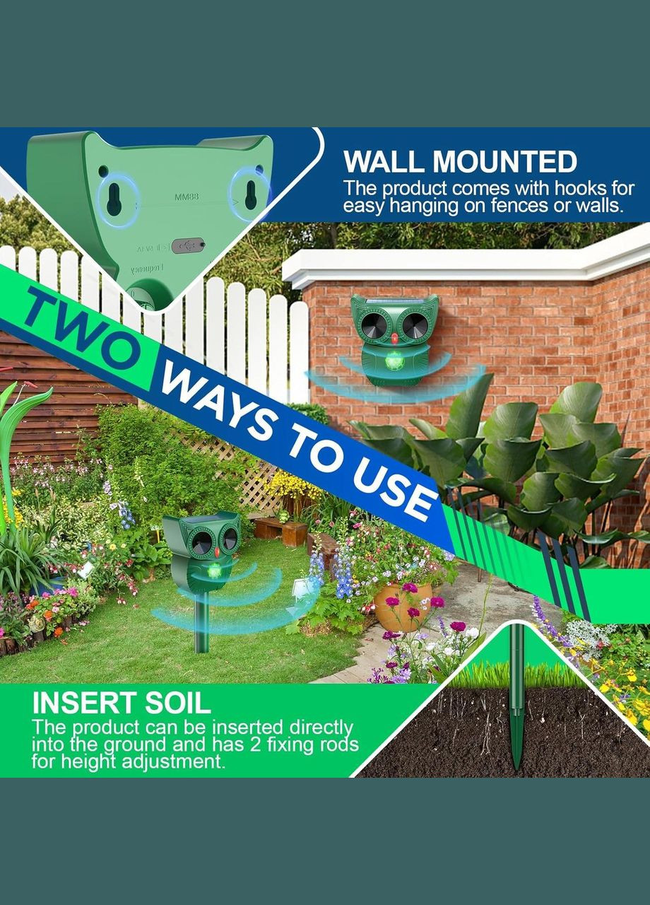 Ультразвуковой отпугиватель животных для сада 5 режимов Зеленый No Brand (317405787)