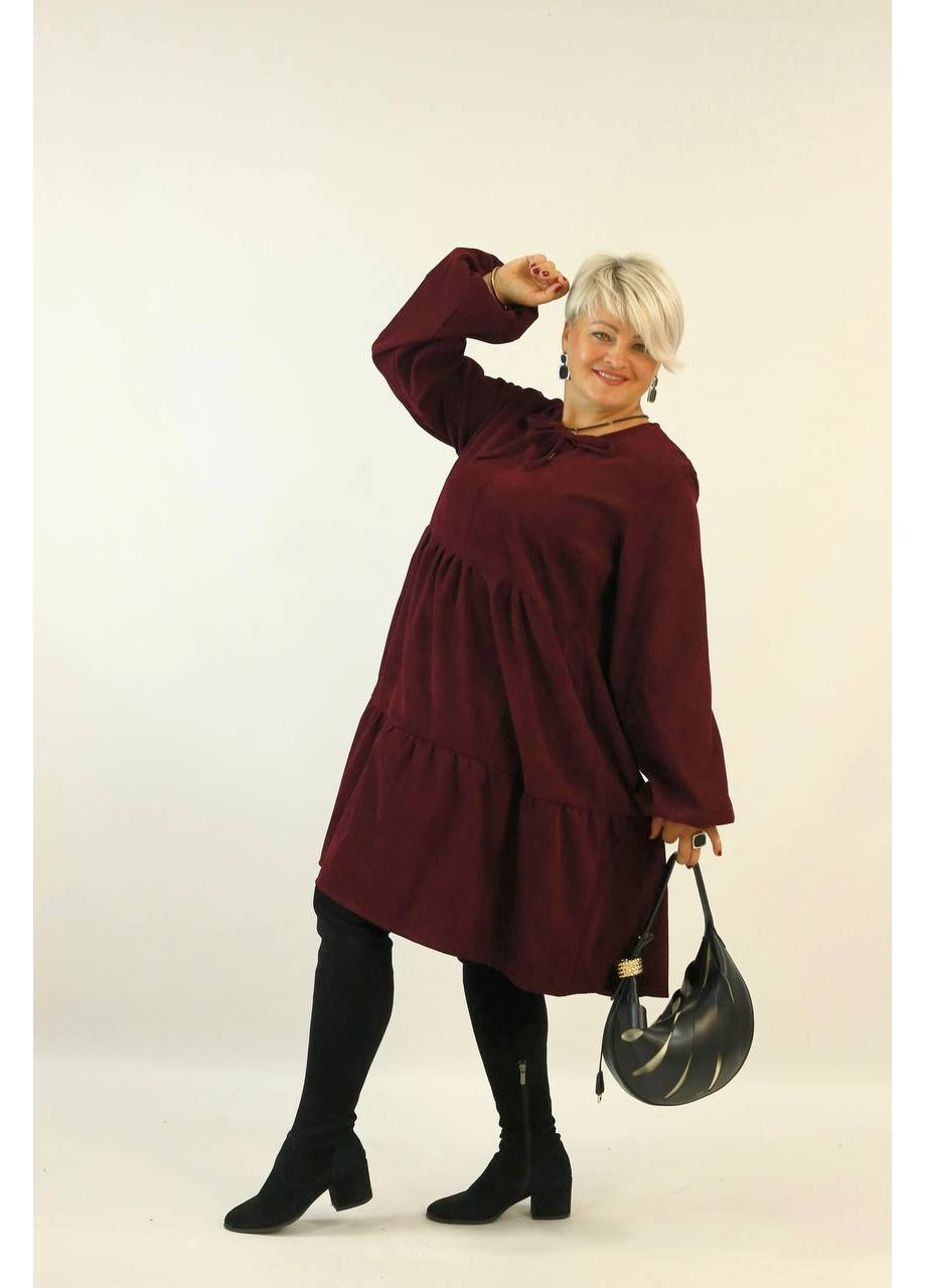 Бордова повсякденний, кежуал, ділова жіноча сукня великих розмірів Style Point однотонна
