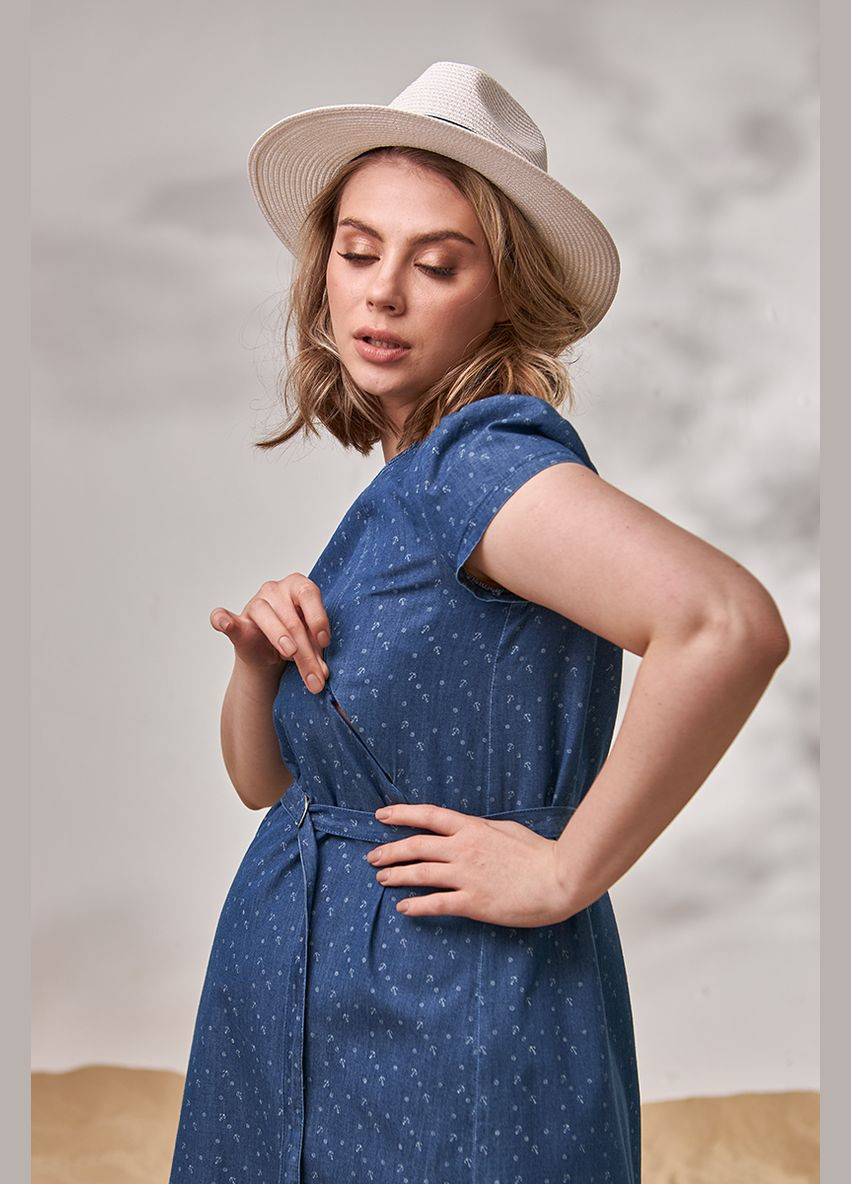 Синее джинсовое легкое платье для беременных и кормящих синее Юла мама