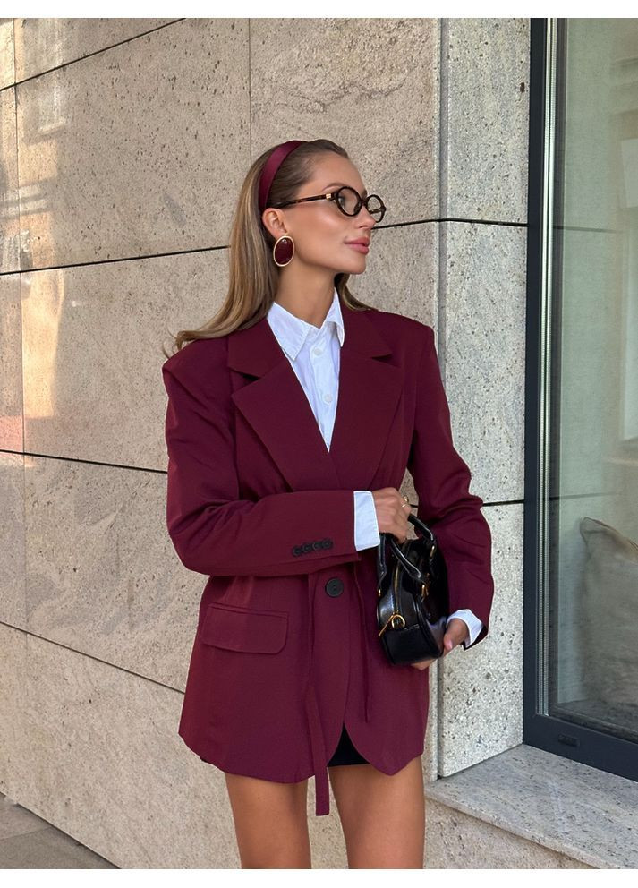 Бордовый женский пиджак классика цвет бургунди milirud -