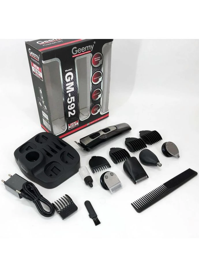 Машинка для стрижки 10в1 GM-592, тример для бороди, триммер бездротової. Колір: чорний Gemei (396867809)