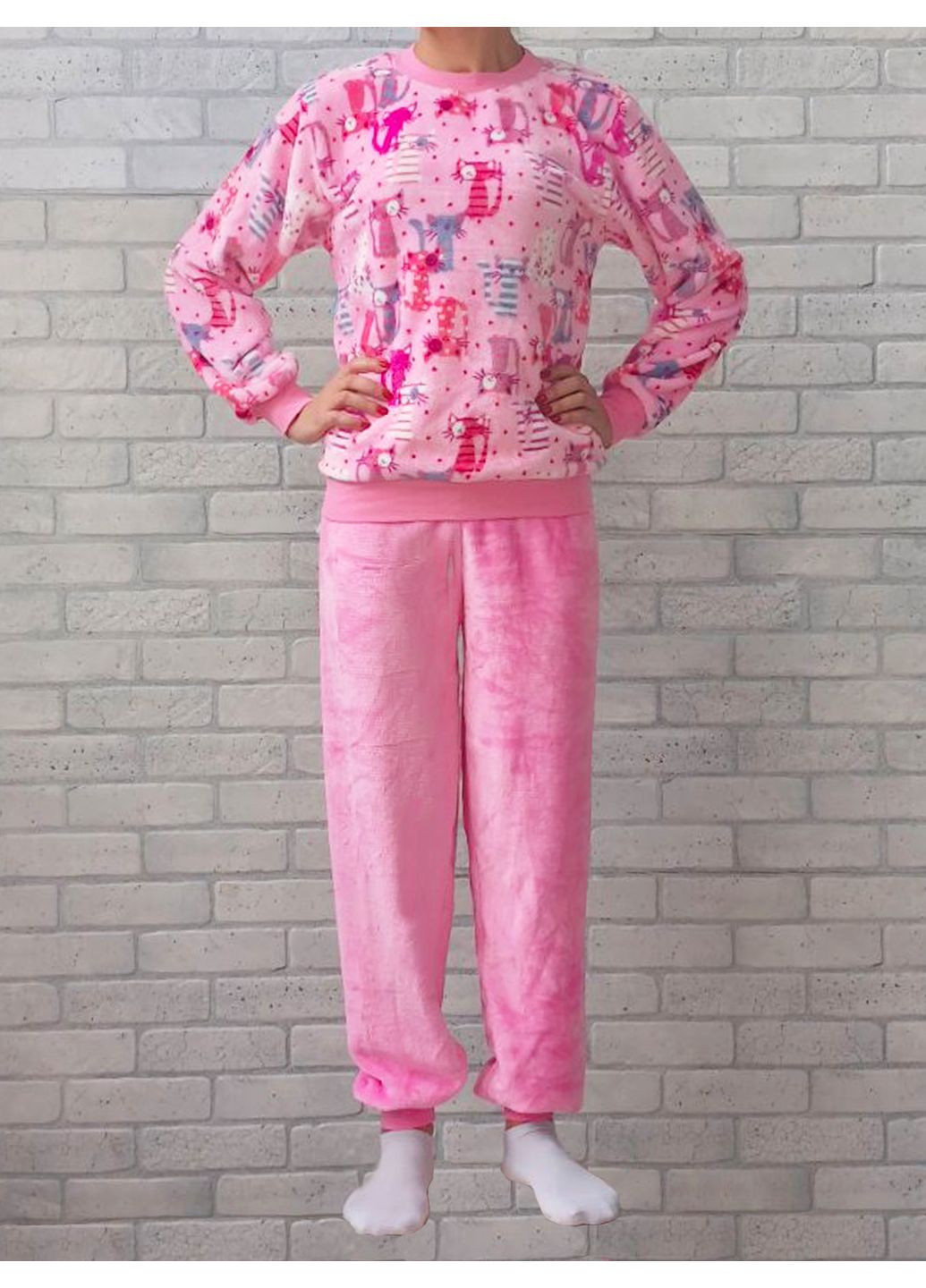 Рожева зимова тепла дитяча піжама на дівчинку підлітка No Brand