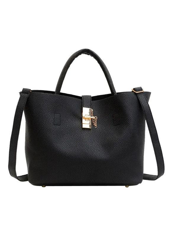 Жіноча сумка тоут із замком і внутрішньою косметичкою містка і стильна чорного кольору LR 2915 BK No Brand (355371835)