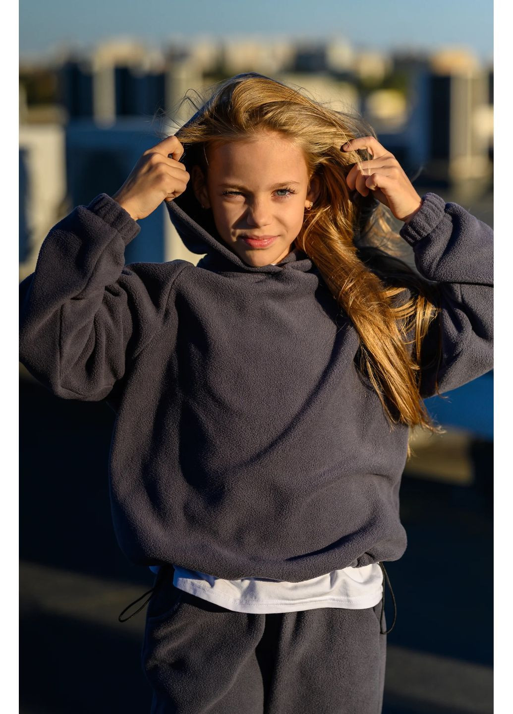 Темно-сірий флісовий костюм для дівчаток / підлітків No Brand