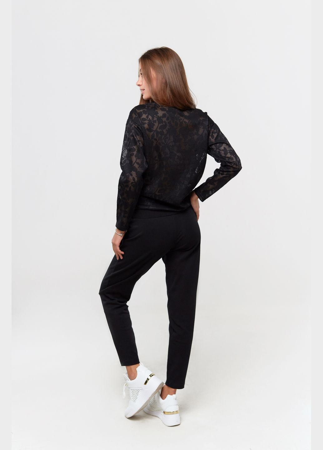 Женский спортивный костюм с свитшотом из ажурного трикотажа черного цвета. ORA (282737183)