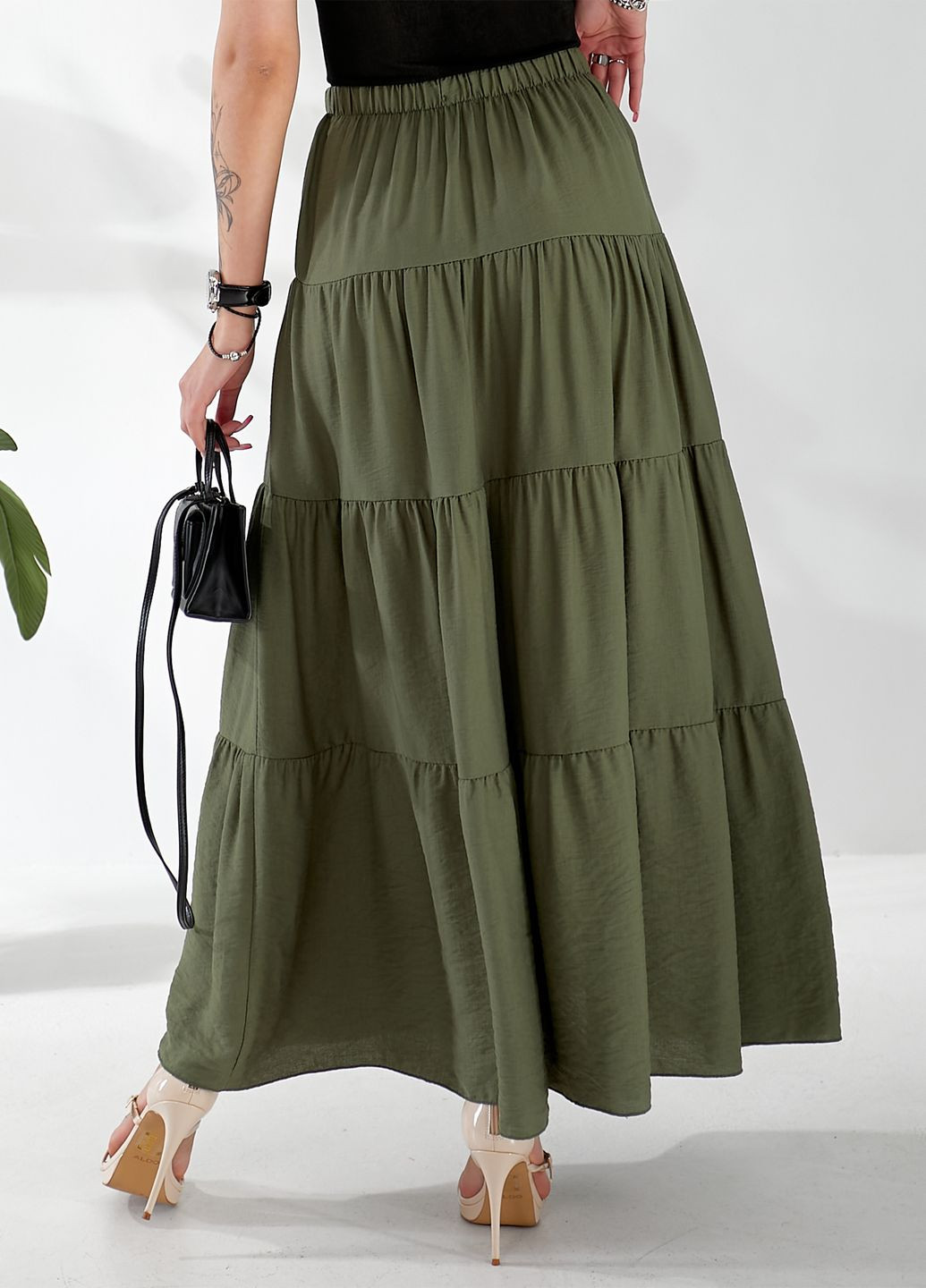 Льняна спідниця-максі кльош з воланом No Brand (332813616)