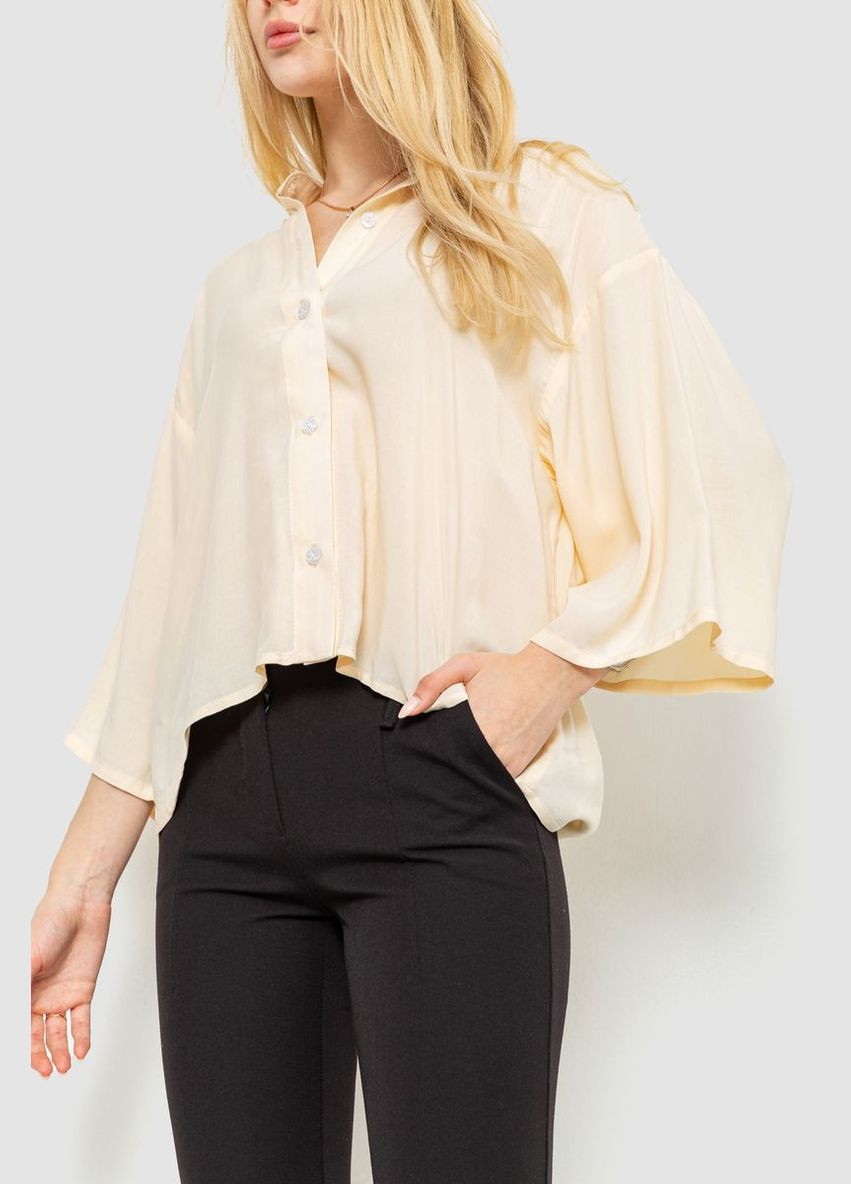 Светло-бежевая демисезонная блуза классическая однтонная, цвет светло-бежевый, Ager