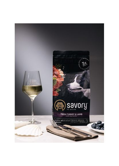 Сухой корм Medium для собак средних пород, со свежим ягненком и индейкой, 1 кг (*) Savory (323219464)