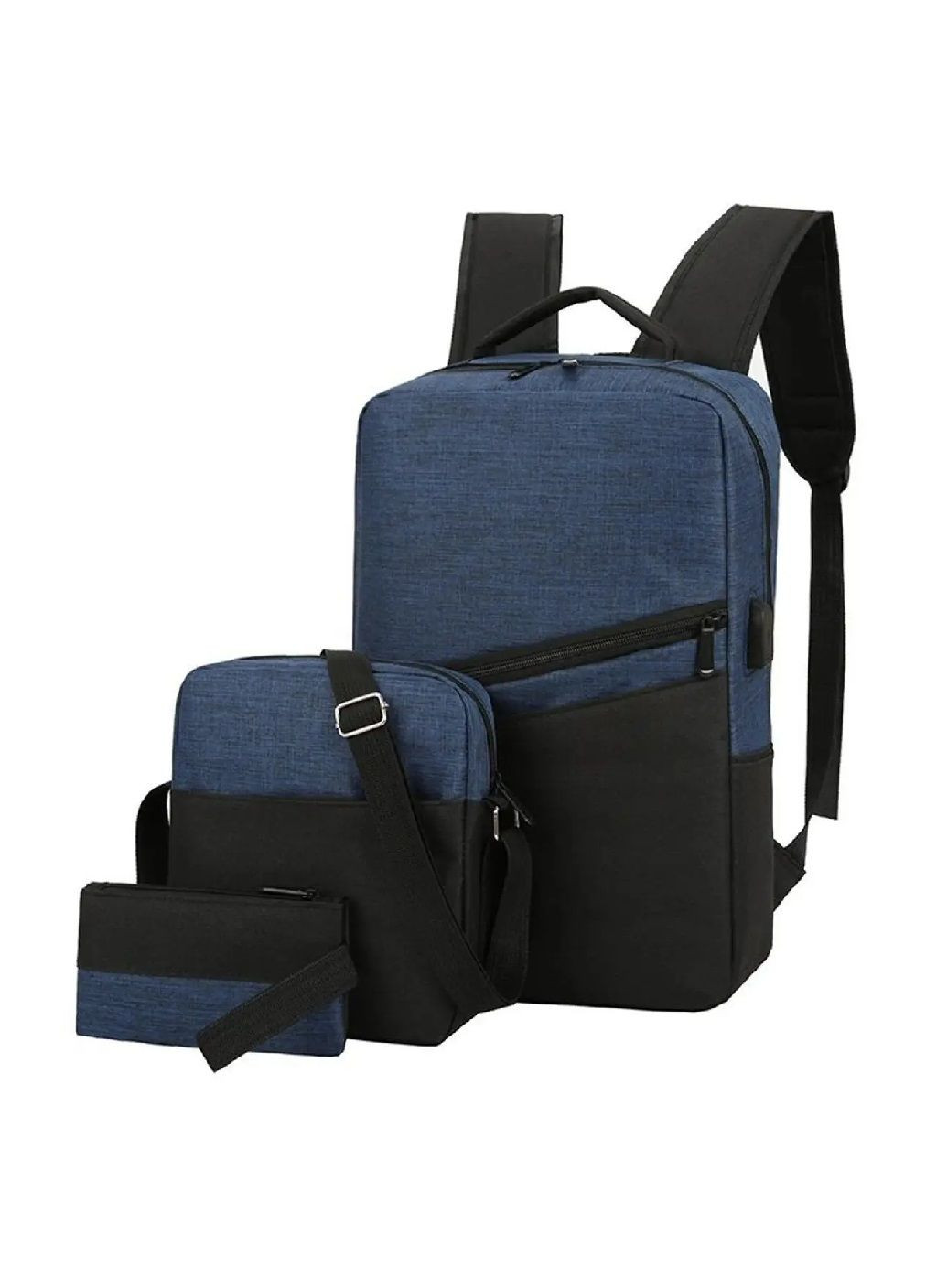 Комплект рюкзак з відділенням для ноутбука виходом для USB проводу клатчем сумкою через плече (480970-Prob) Синій Unbranded (349724271)
