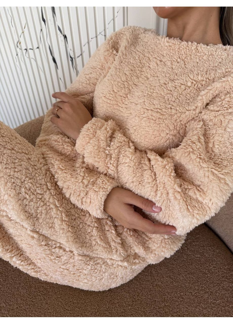 Бежева зимня жіноча піжама кофта + брюки No Brand