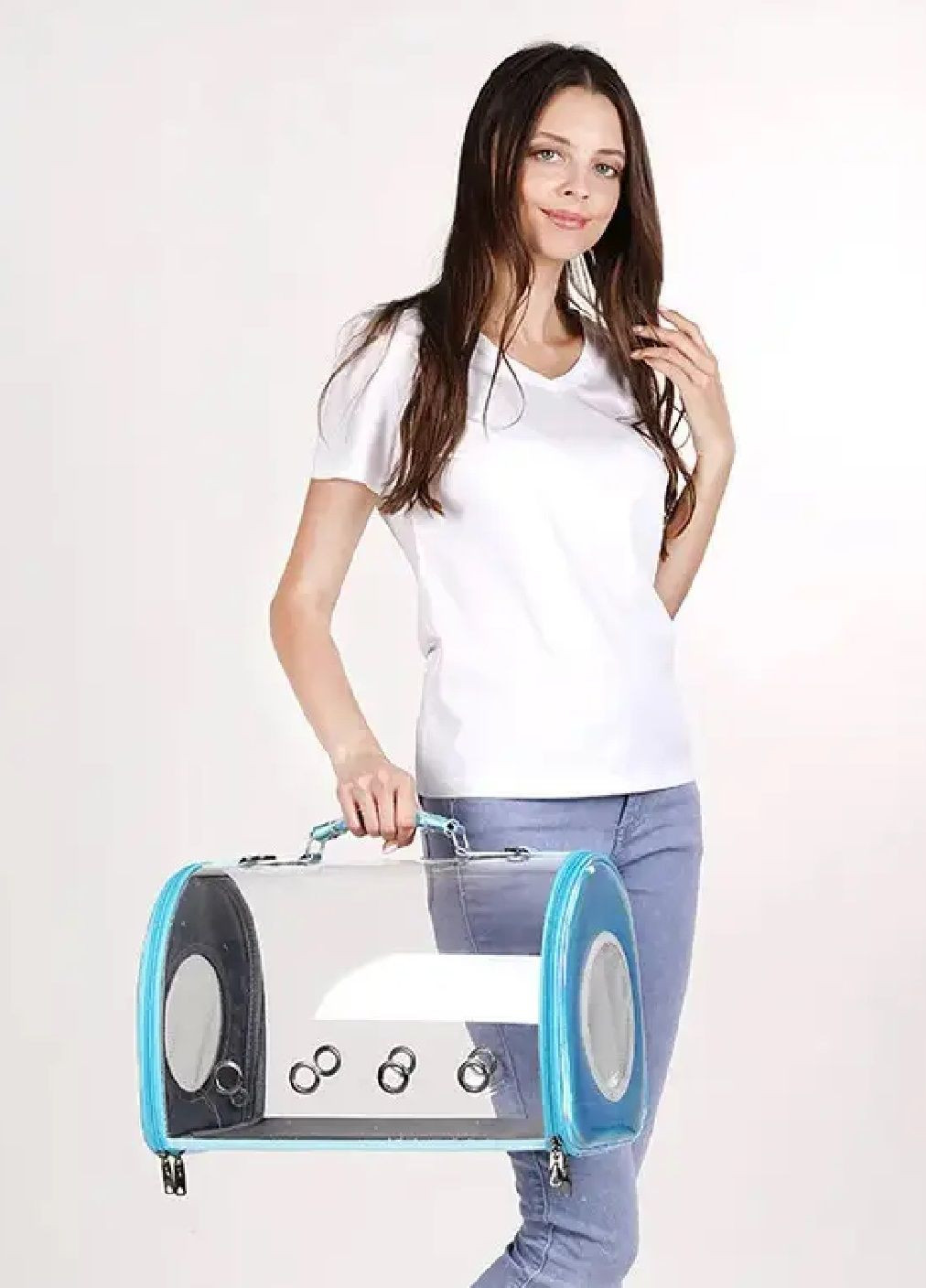 Сумка переноска для тварин котів собак з прозорими стінками вентиляцією ручкою 42х25х28 см розмір L (477331-Prob) Блакитна Unbranded (296984594)