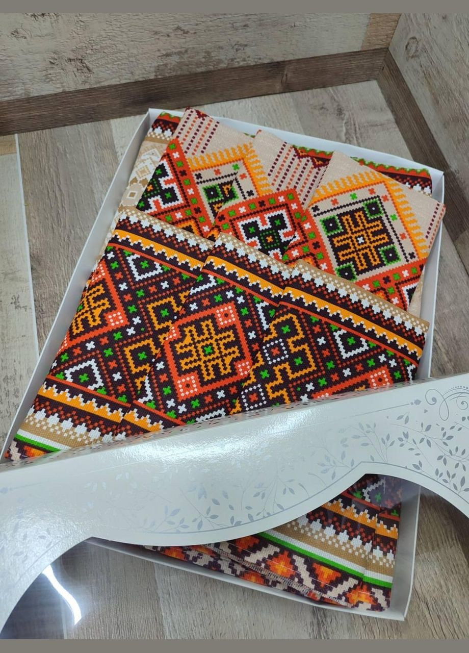 Набор льняная скатерть + полотенца в подарочной коробке с орнаментом 110*150 см + 4 шт 35*70 см (П4КAl-nabir-lyon-001) No Brand (308754569)