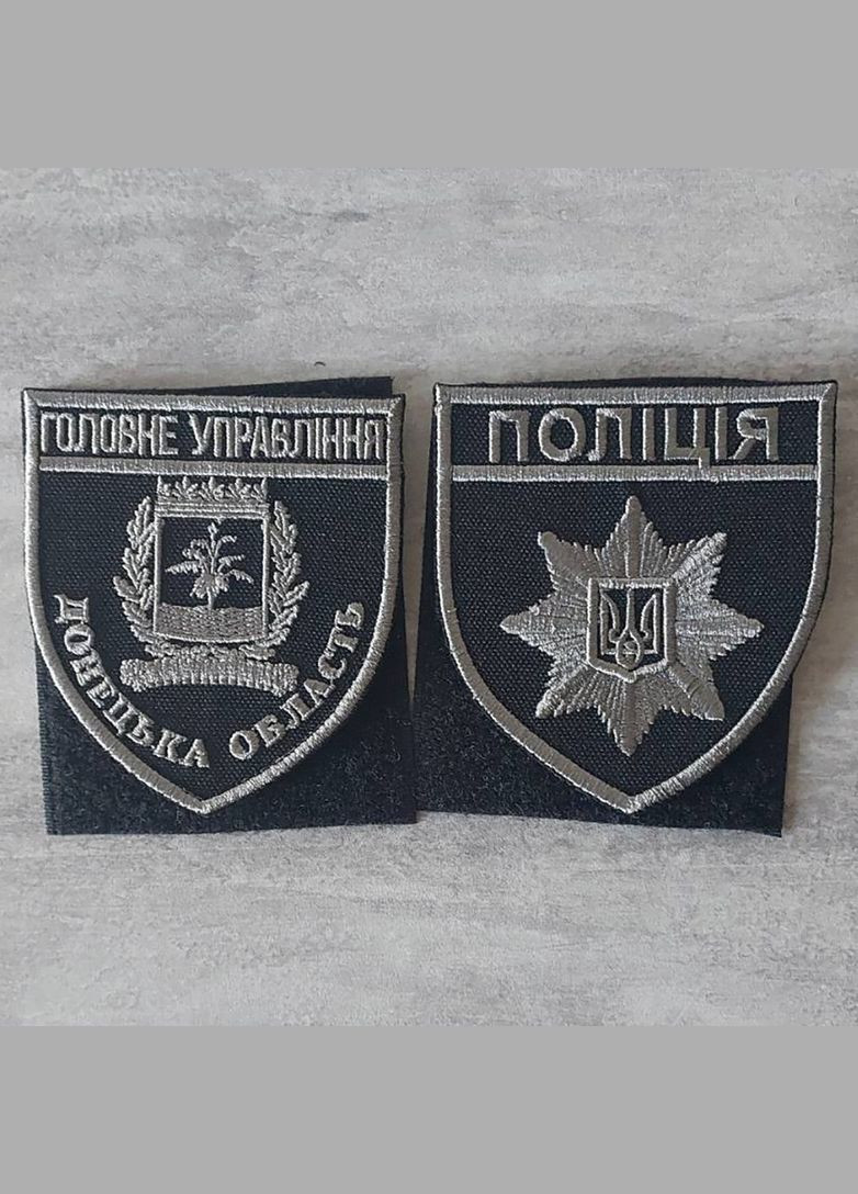 Шеврон Головне Управління Національної Поліції — Донецька область чорно-сірий (темне срібло) No Brand (336381672)