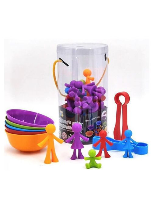 Детская развивающая игра сортировка Монтессори Funny Family Сортер по цвету с пинцетом и тарелочками Моя семья No Brand (302672339)