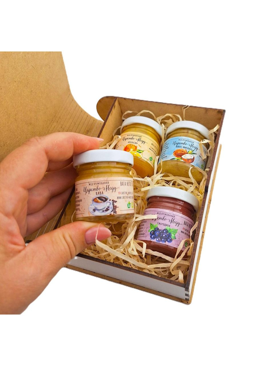 Коробочка деревянная маленькая книга с Дедом морозом 4 шт по 50 крем мед Царство Меду (360543396)