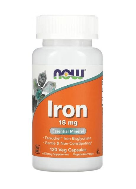 Iron 18 mg железо, 18 мг, 120 растительных капсул Now Foods (278597974)
