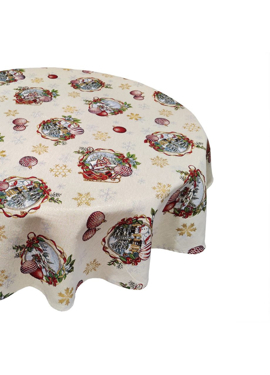 Новорічна скатертина на овальний стіл, святкова гобеленова овальна скатертина на стіл з золотим люрексом 160, 300 Maystat (306812361)