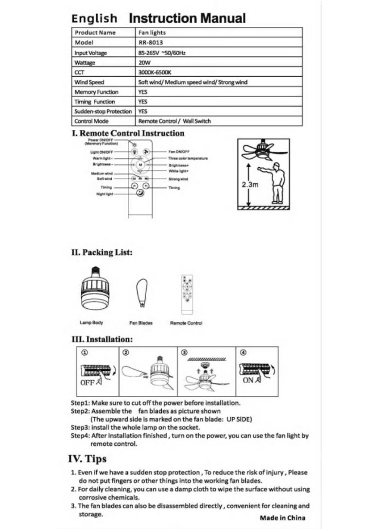 Потолочный вентилятор-светильник с лампочным цоколем E27, адаптером 120мм, потолочным патроном Е27 и пультом Monocrystal (335064314)