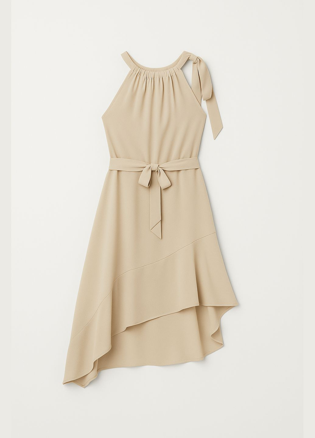 Бежевое вечернее, кэжуал платье в стиле ампир, с открытыми плечами Sassofono однотонное