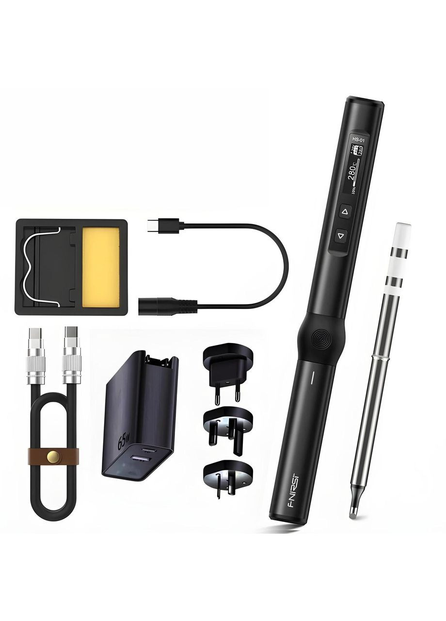 Розумний електричний паяльник HS-01 чорний колір (набір з блоком живлення) Fnirsi (300573681)