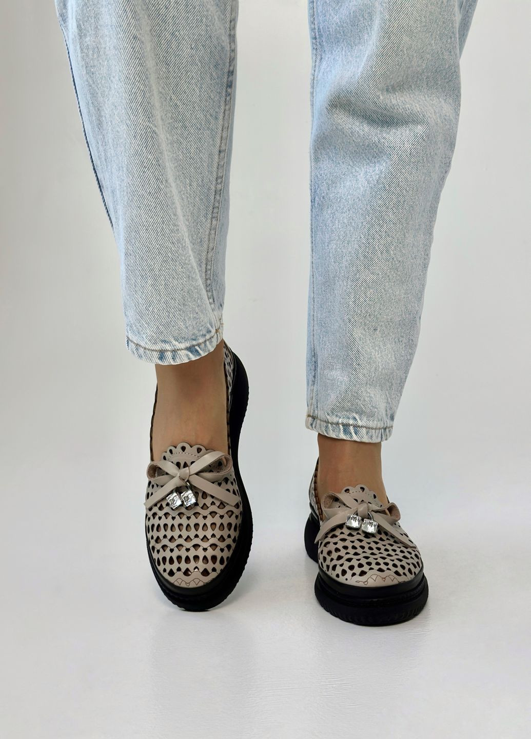 Evromoda Туфлі жіночі шкіряні на платформі сіро-бежевий з натуральна шкіра, туреччина — всесезон (301012664)