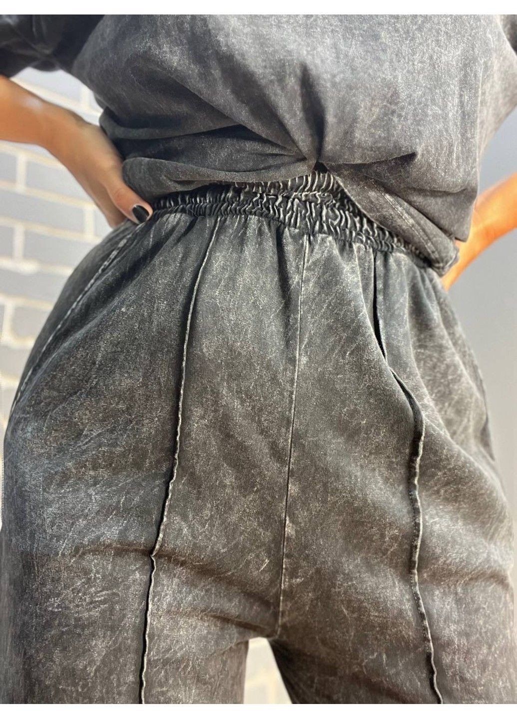 Костюм жіночий Coast Moda 4232 варений тай-дай брюки палаццо з футболкою оверсайз серце Coast Moda (302899765)