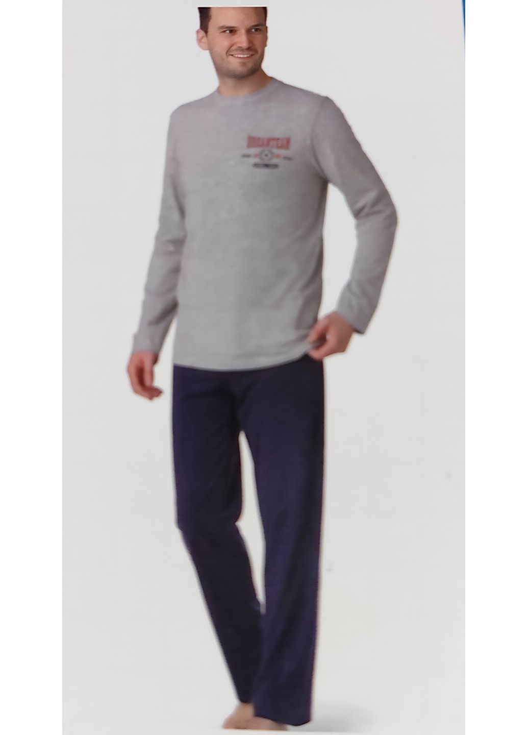 Чоловіча піжама з довгим рукавом nightwear, розмір xl, сірий, темно-синій No Brand (363819632)