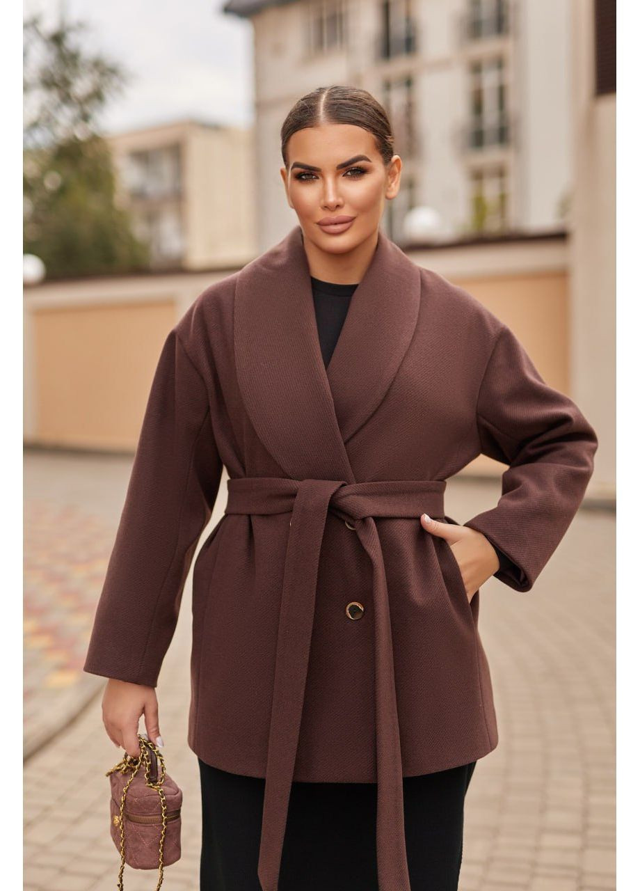 Коричневе демісезонне Укорочене двобортне пальто з кашеміру двобортне MoDiva