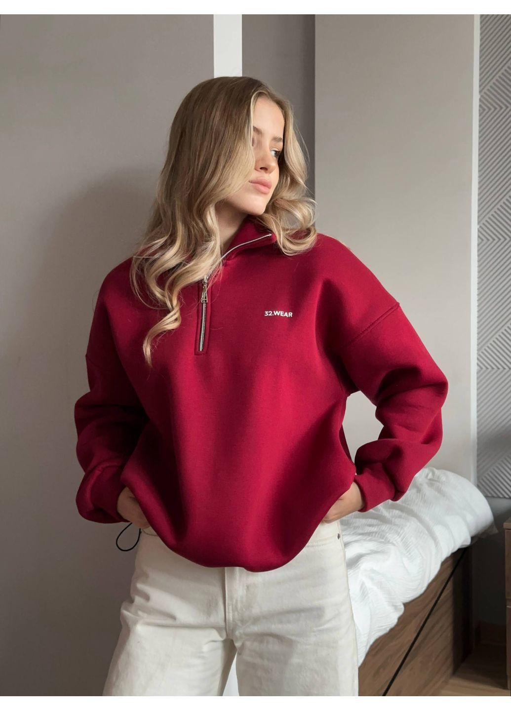 Худі оверсайз напівблискавка на флісі No Brand Р4942-348/2 (365815399)